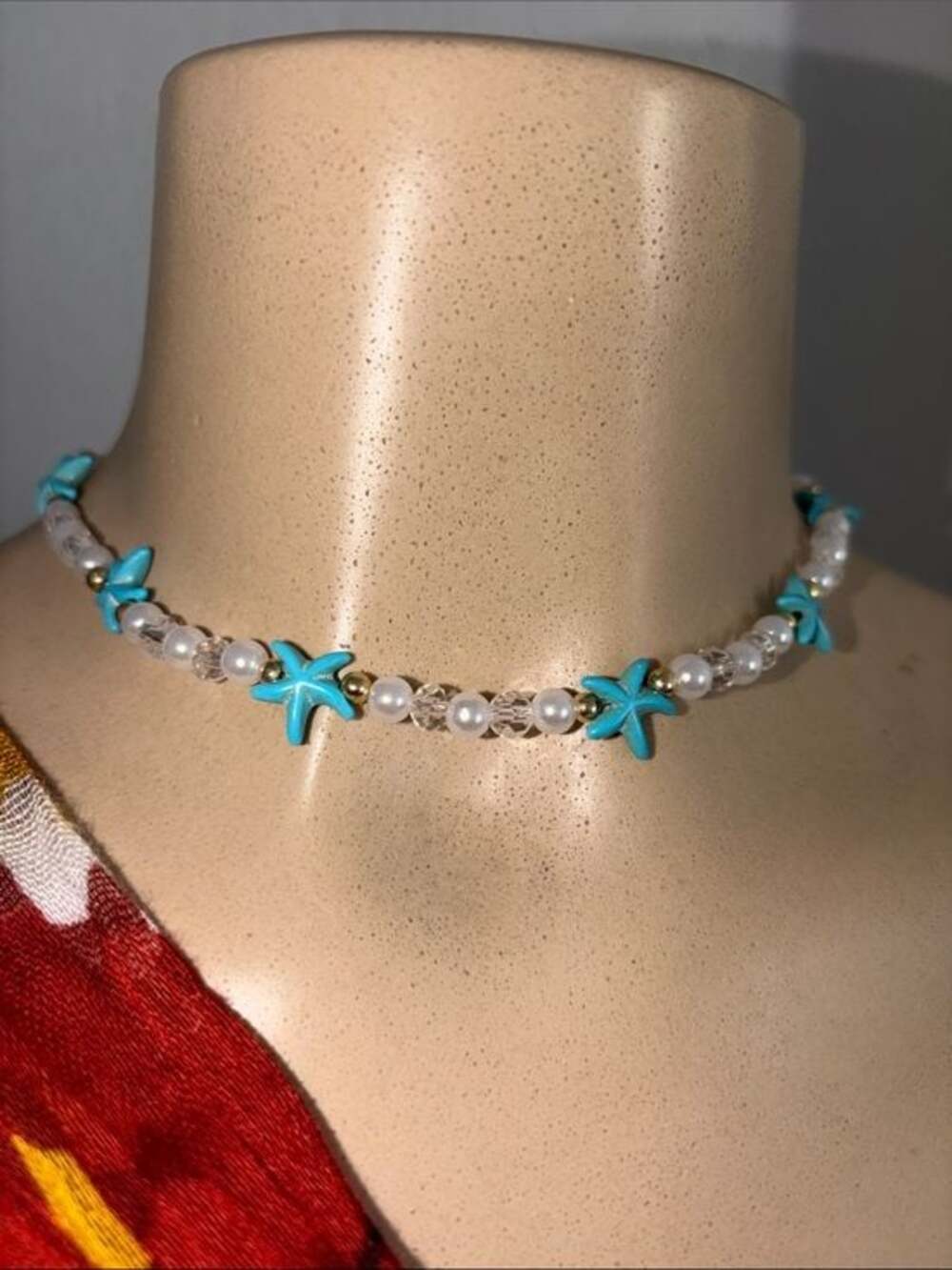 Turquoise Flower & Pearl Beaded Choker Necklace